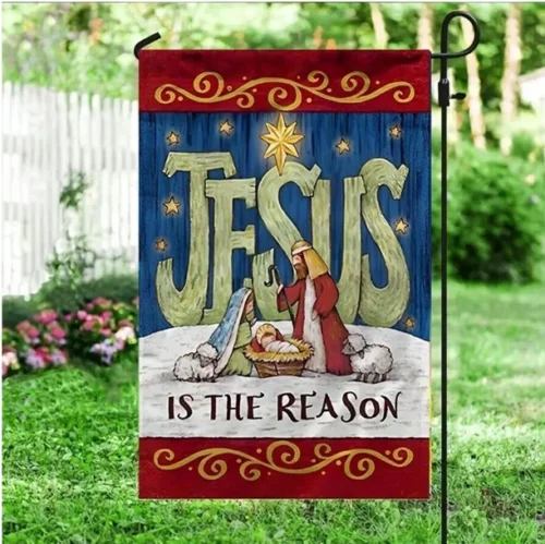 1pc Waterproof Jesus Is The Reason Garden Flag Double Sided Flag Xmas Decoration