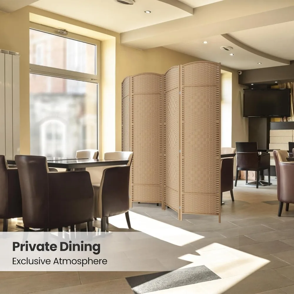 Folding Privacy Screen 6 Feet Tall - Diamond Weave Fiber Panel Wall Divider with 4 Panes for Enhanced Privacy