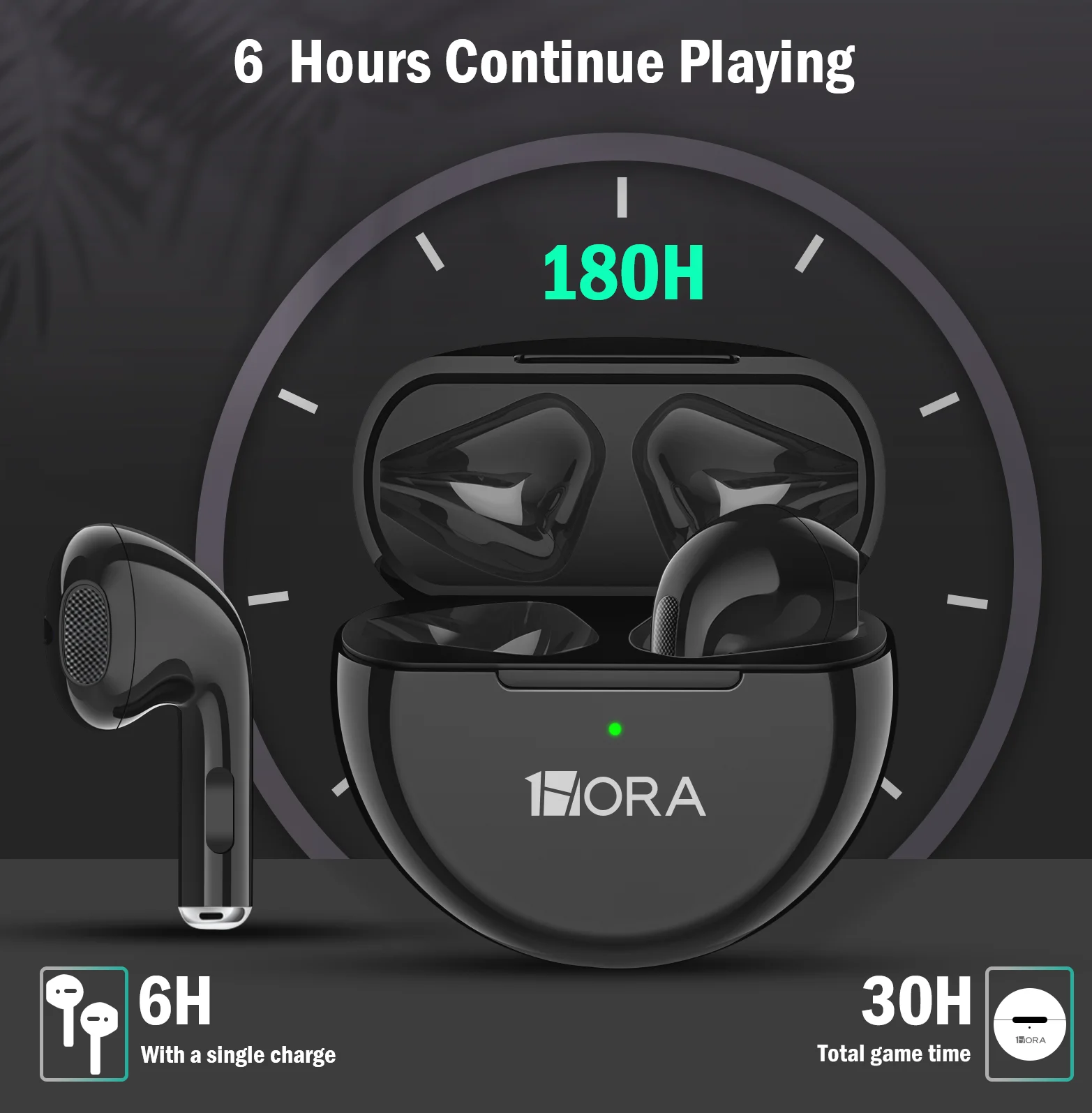 1HORA AUT119 سماعات رأس لاسلكية TWS Bluetooth 5.3 صوت واضح داخل الأذن متوافقة مع IOS/Android/الأجهزة اللوحية