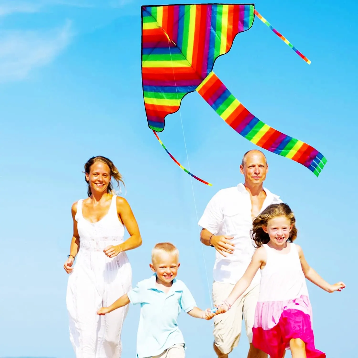 Nouveau Cerf-volant arc-en-ciel de sport amusant en plein air avec poignée et ficelle pour enfants, jouets de plage, bon vol