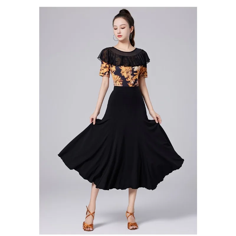

customized Modern dance tops for women adult ballroom dance crystal cotton printed dancer clothes Latin dance suit 댄스복