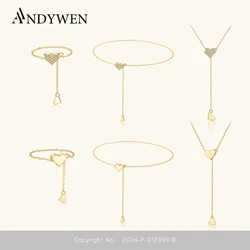 ANDYWEN 925 Sterling Silver Transformer Adjustable Chain Heart Pendant Charm Necklace Drop Choker Resizable Women Luxury Jewekry