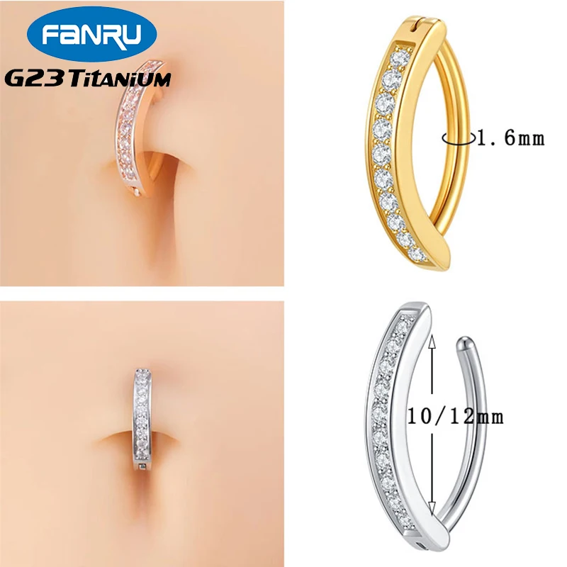 

1PC G23 Titanium Cubic Zircon Belly Button Ring Septum Ring Belly Clip Navel Ring Curved Barbell Implant Grade Piercing Jewelry