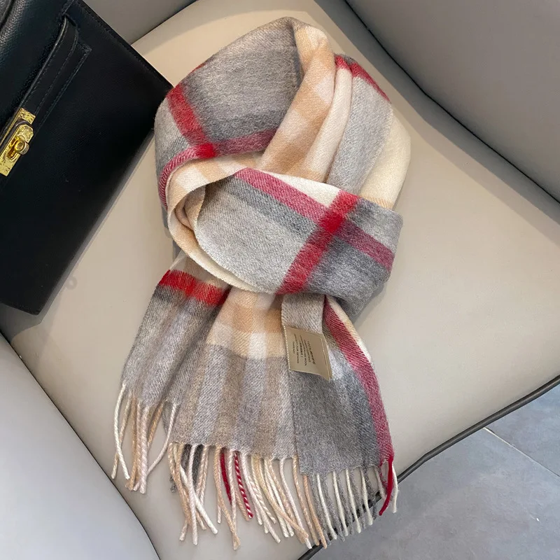 100% Wool Women Scarf Autumn Winter Vintage Preppy Style Plaid Wrap Scarve Pashmina Mujer Femme Foulard Bufanda Shawl Unisex Men