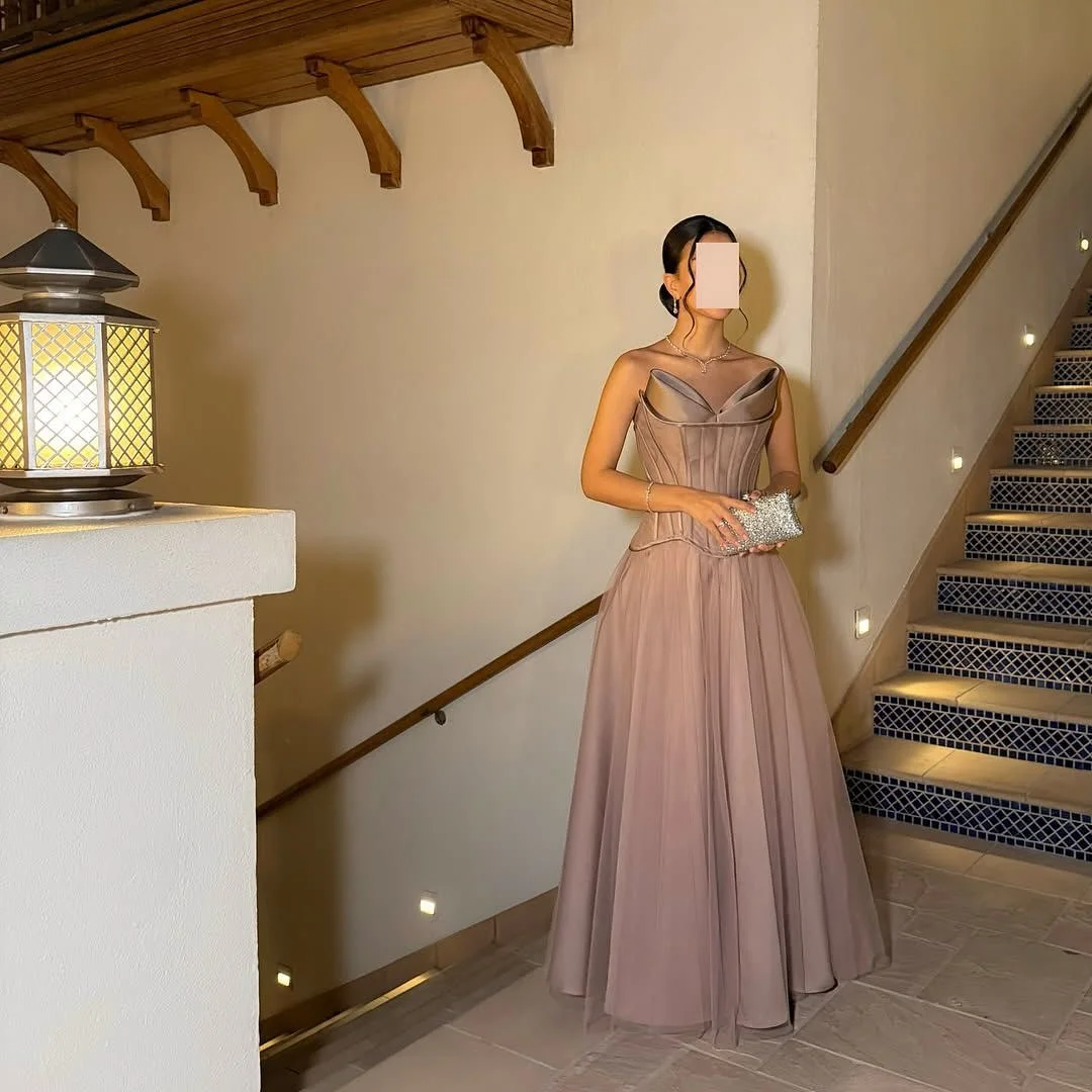 MD New Customized Ruched Sleeveless Elegant Evening Dresses For Special Occasion Satin Back Lace-up A-Line Tulle Prom Dress 2025