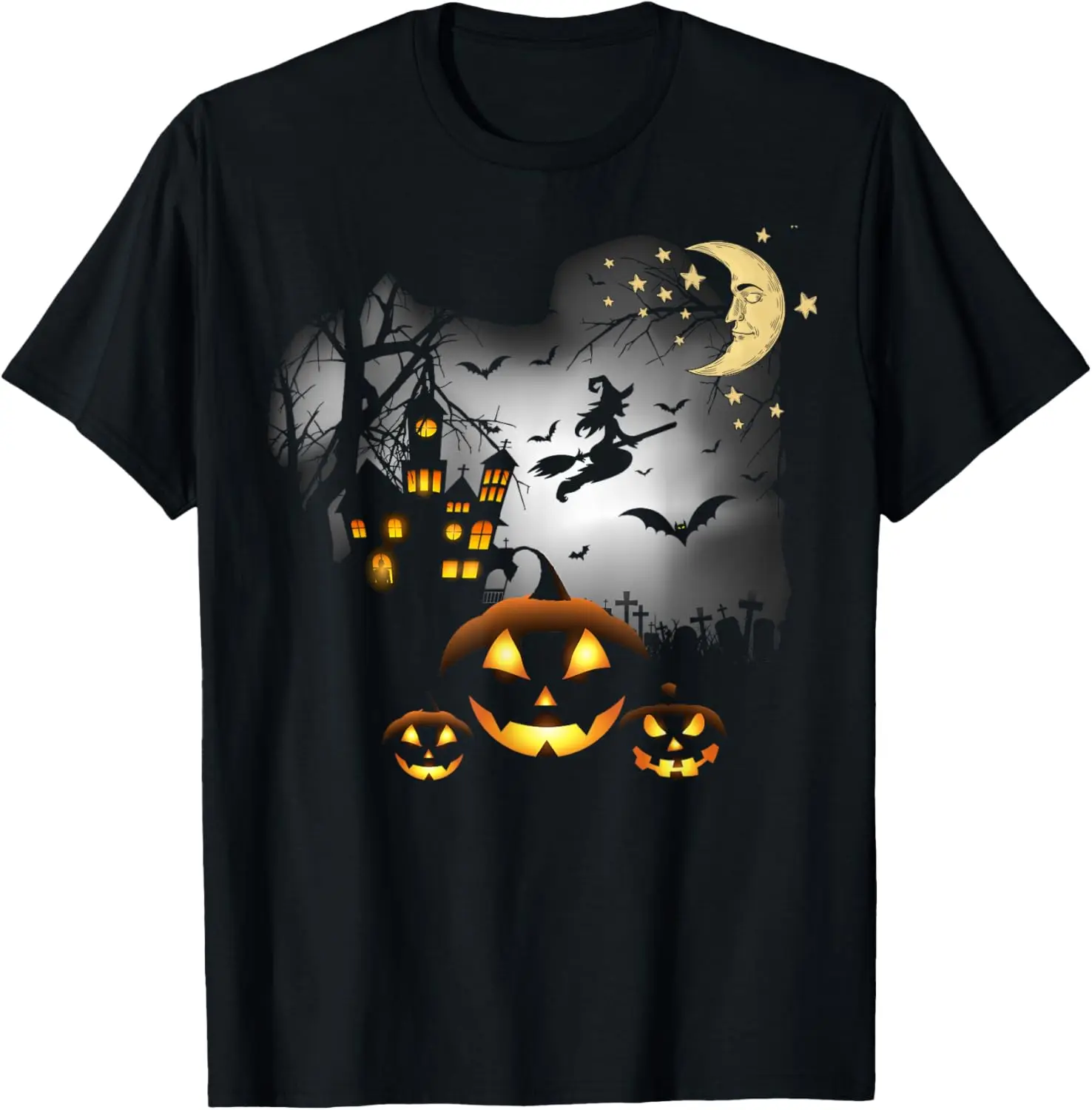 Haunted House shirt - Flying Witch - Jack o Lantern T-Shirt