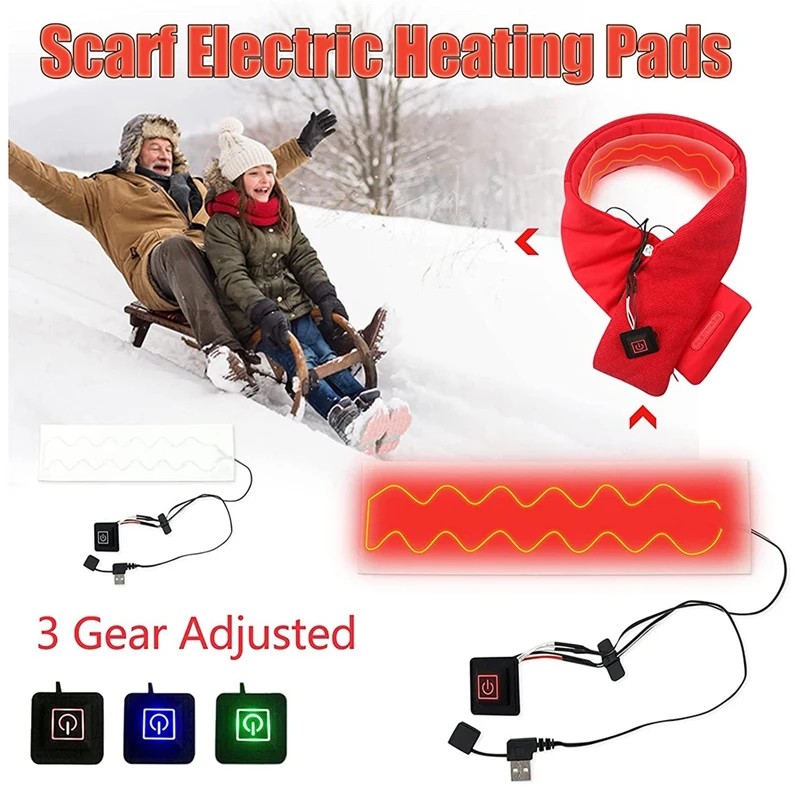 Electric Heating Pad,Thermal Scarf Heated Pad USB Heater Clothing Heating Pads, With LED Indicators For Riding Skiing