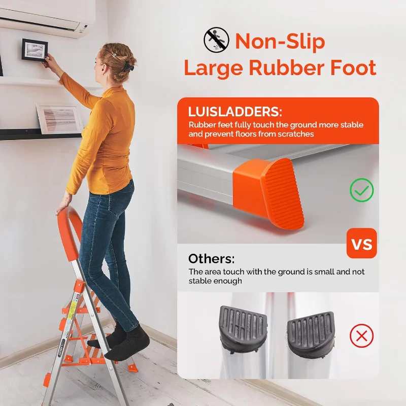 LUISLADDERS 2 Step Ladder Aluminum Lightweight Folding Step Stool Portable Home and Kitchen Sturdy Stepladder 500lbs EN131