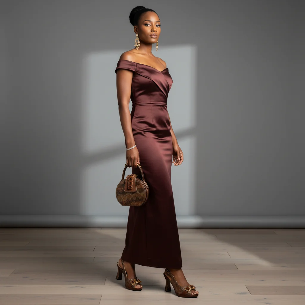 

Queena Yan Elegant Italian Women's Party Shoe and Bag Set Chic Brown Rhinestone Peep-Toe High Heel Sandals Perfect for Weddings