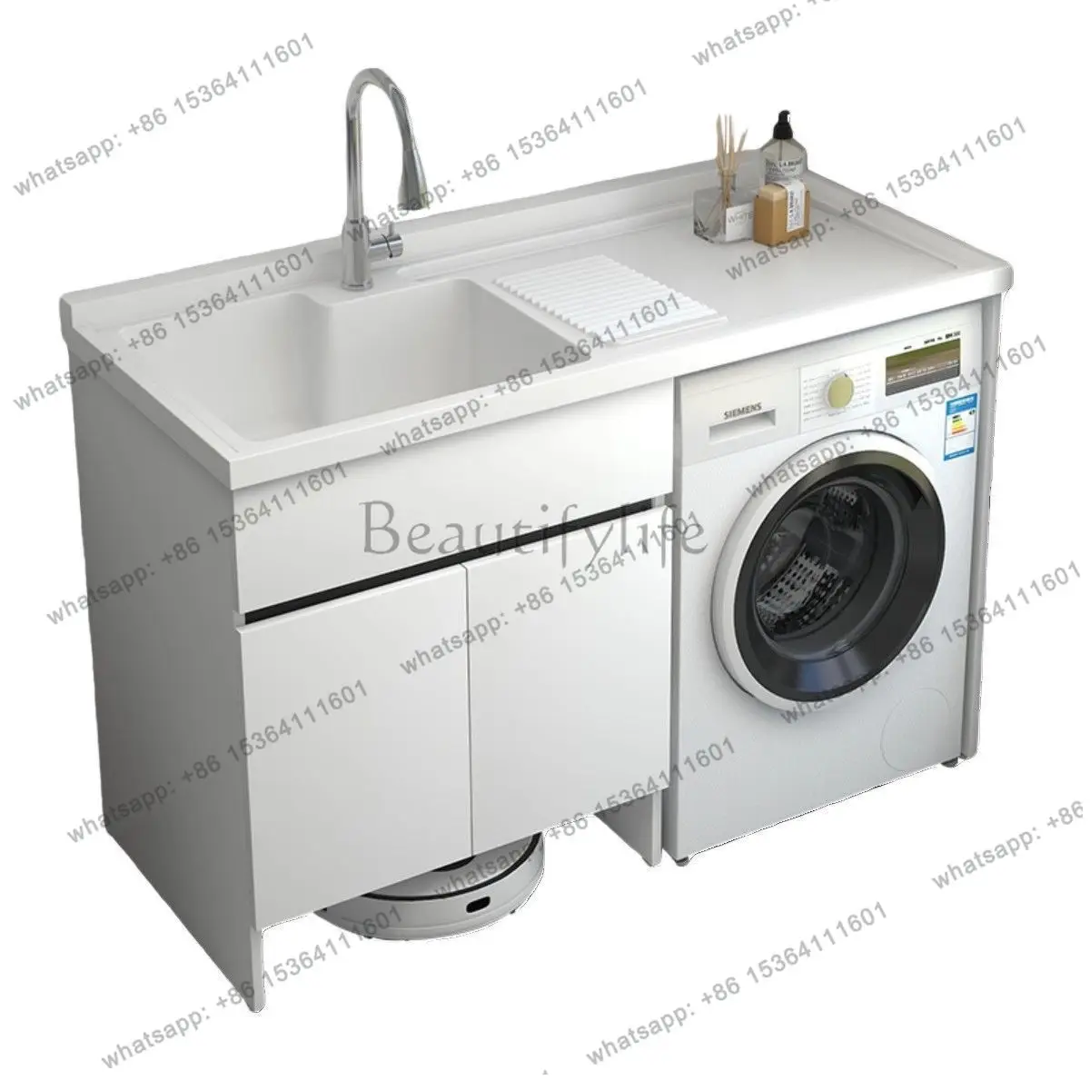 Honeycomb aluminum balcony washing machine integrated cabinet combination quartz stone laundry sink