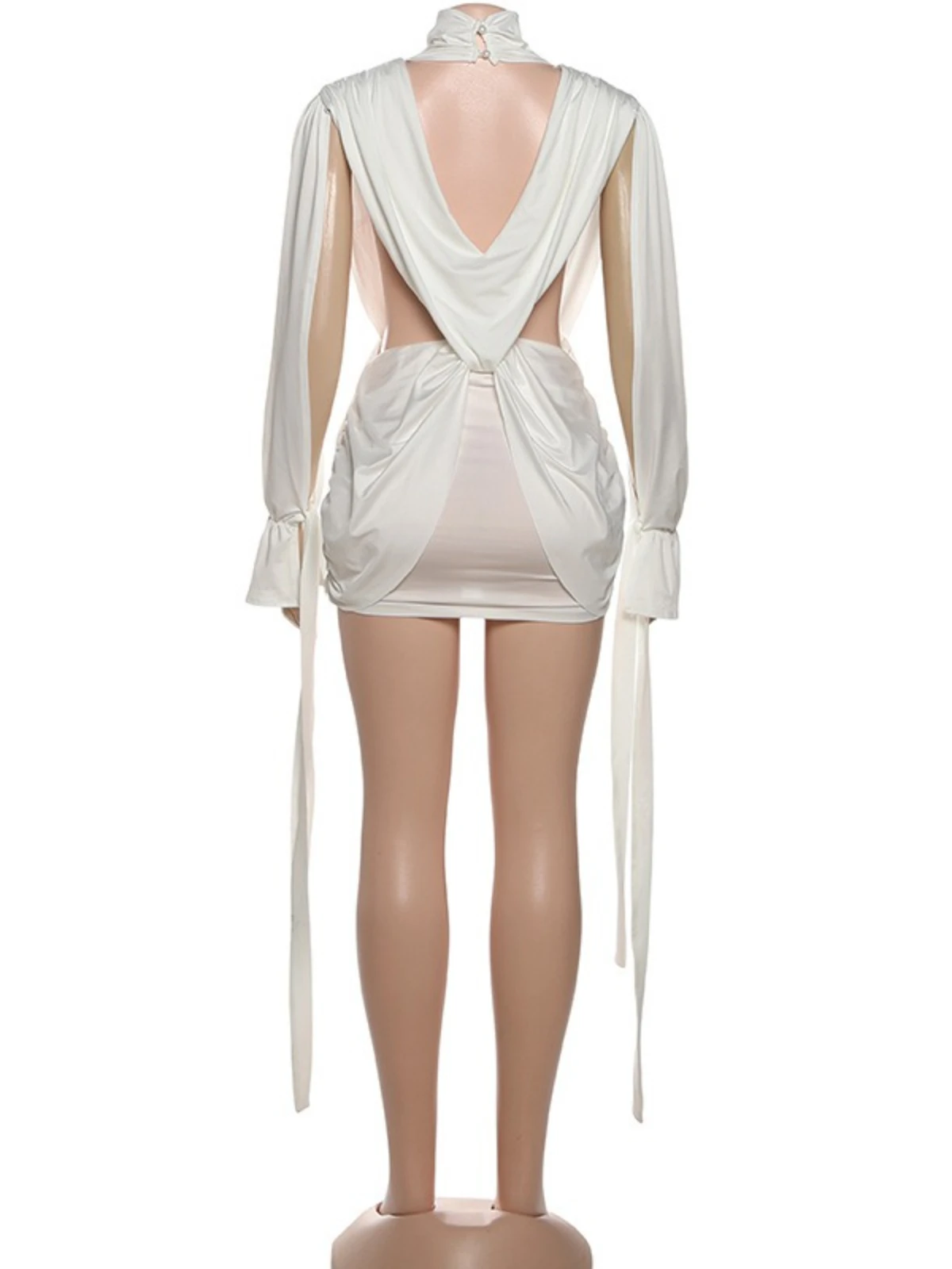 SsTss 2025 outono inverno manga longa bodycon mini vestido para mulheres cor sólida decote em v profundo corte cintura drapeado vestido de festa sexy