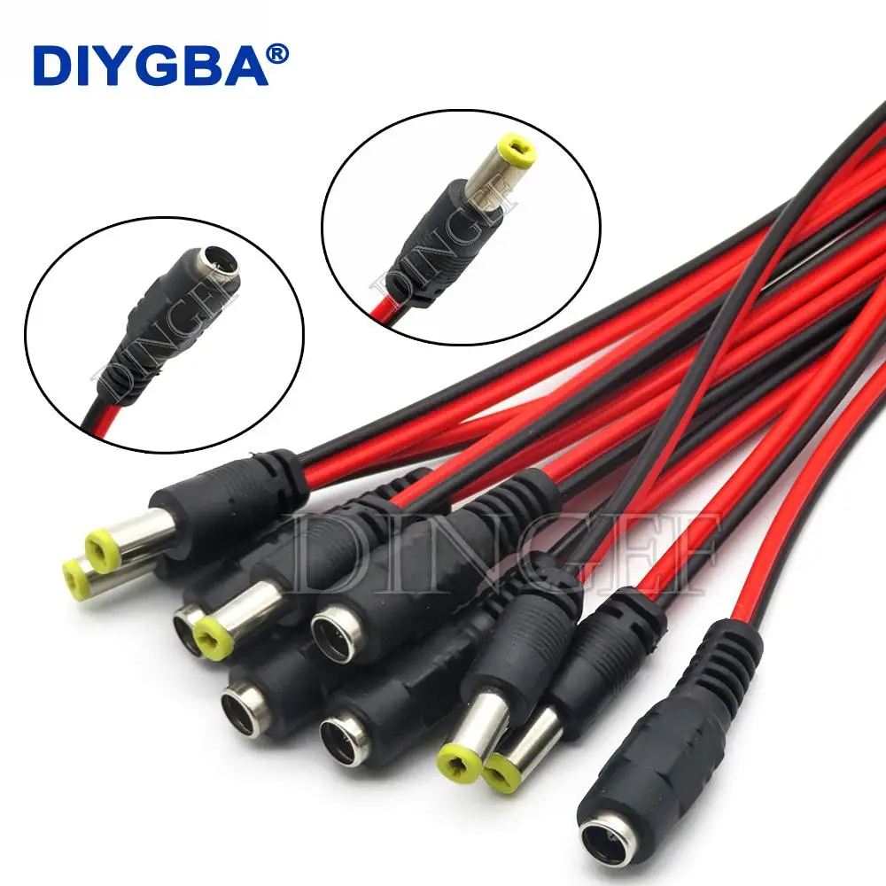 5PCS DC Power Male Female Cable 12V Plug DC Adapter Cable Plug Connector For CCTV Camera DC Plug 5.5*2.1mm 5.5x2.1 5.5x2.1mm