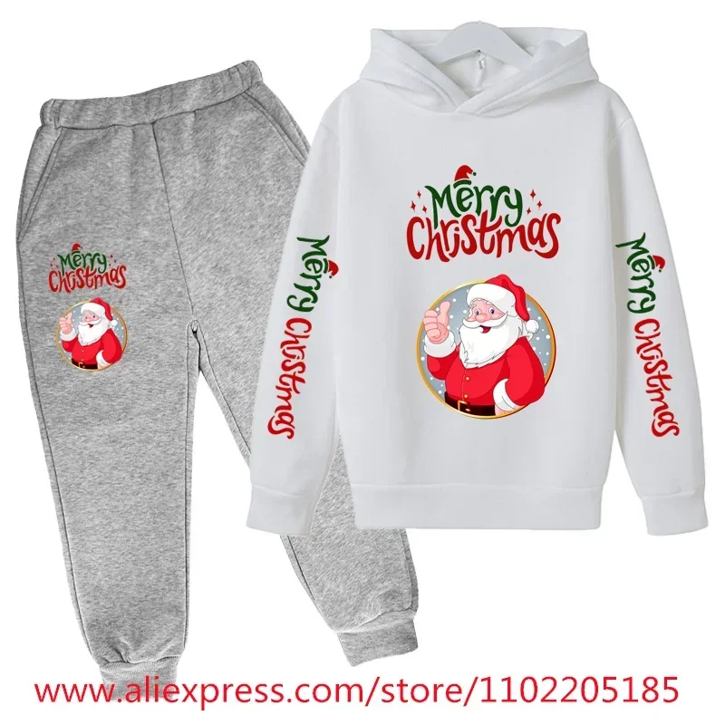 Christmas Hoodie Set Kids Clothes Girls Hooded Tracksuit Boys Santa Claus Sweatshirt 2pcs Children Stranger Things Clothing