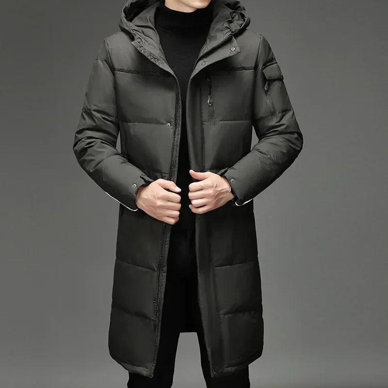 2025 New Male Fashion Long White Duck Hooded Down Parkas Plus Size 4XL 5XL Men's Thickened Jacket -30 Winter Warm Coat