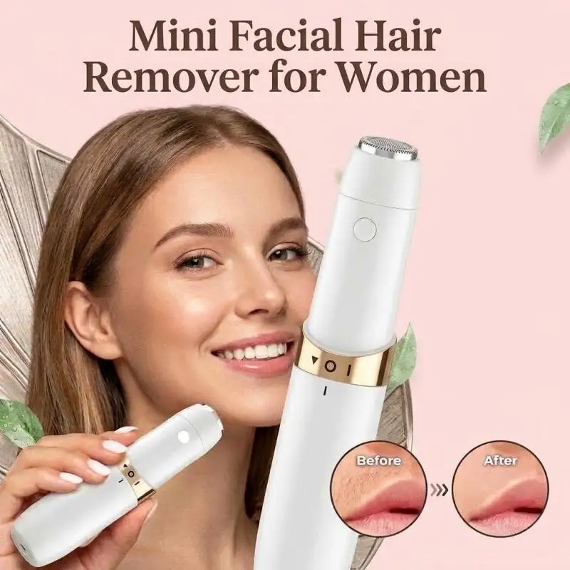 Mini Facial Hair Remover for Women Electric Face Epilator with Smartlight USB Rechargeable for Upper Lips Chin Cheek Smooth Skin