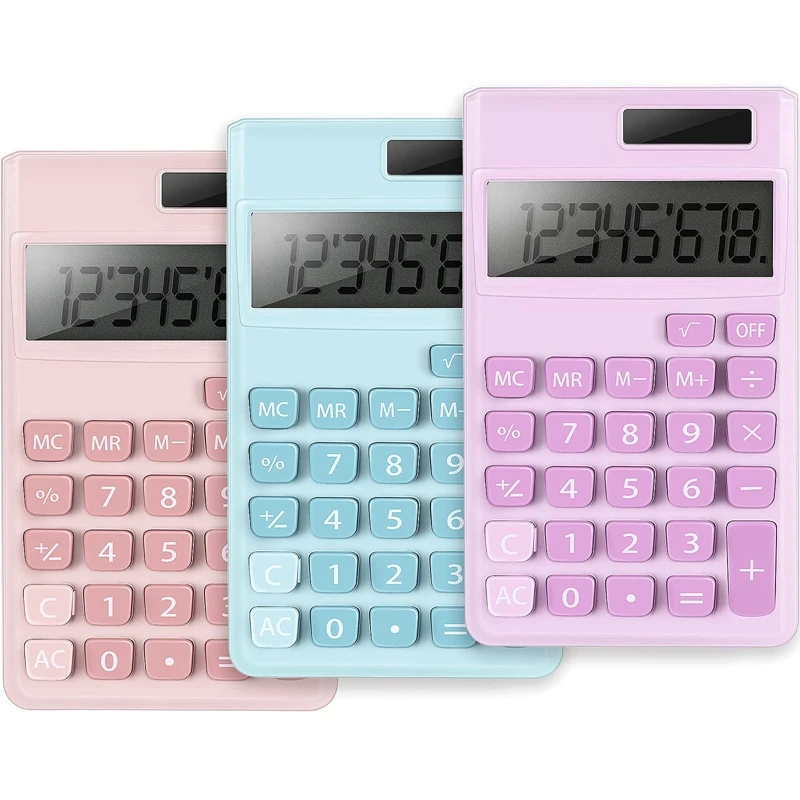 Mini calculadora de bolsillo, calculadora de escritorio Digital eléctrica con pantalla LCD de 8 dígitos, 3 uds.