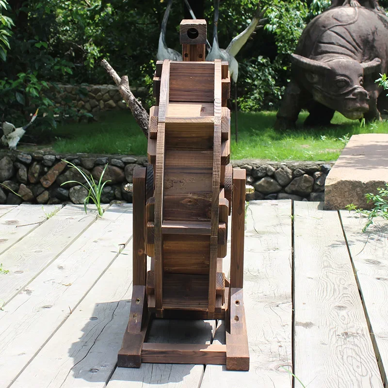 New feng shui wheel water wheel flowing water ornament large, medium and small outdoor fish pond rockery fish tank fountain wood