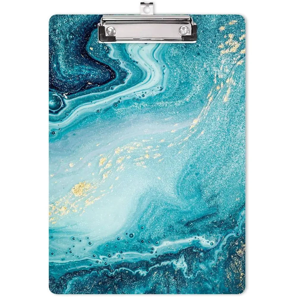 

Teal Marble 9x12.5 Inch Letter Size Wooden Clipboard with Low Profile Metal Clip, Cute Custom Design for Classroom, Students, Te