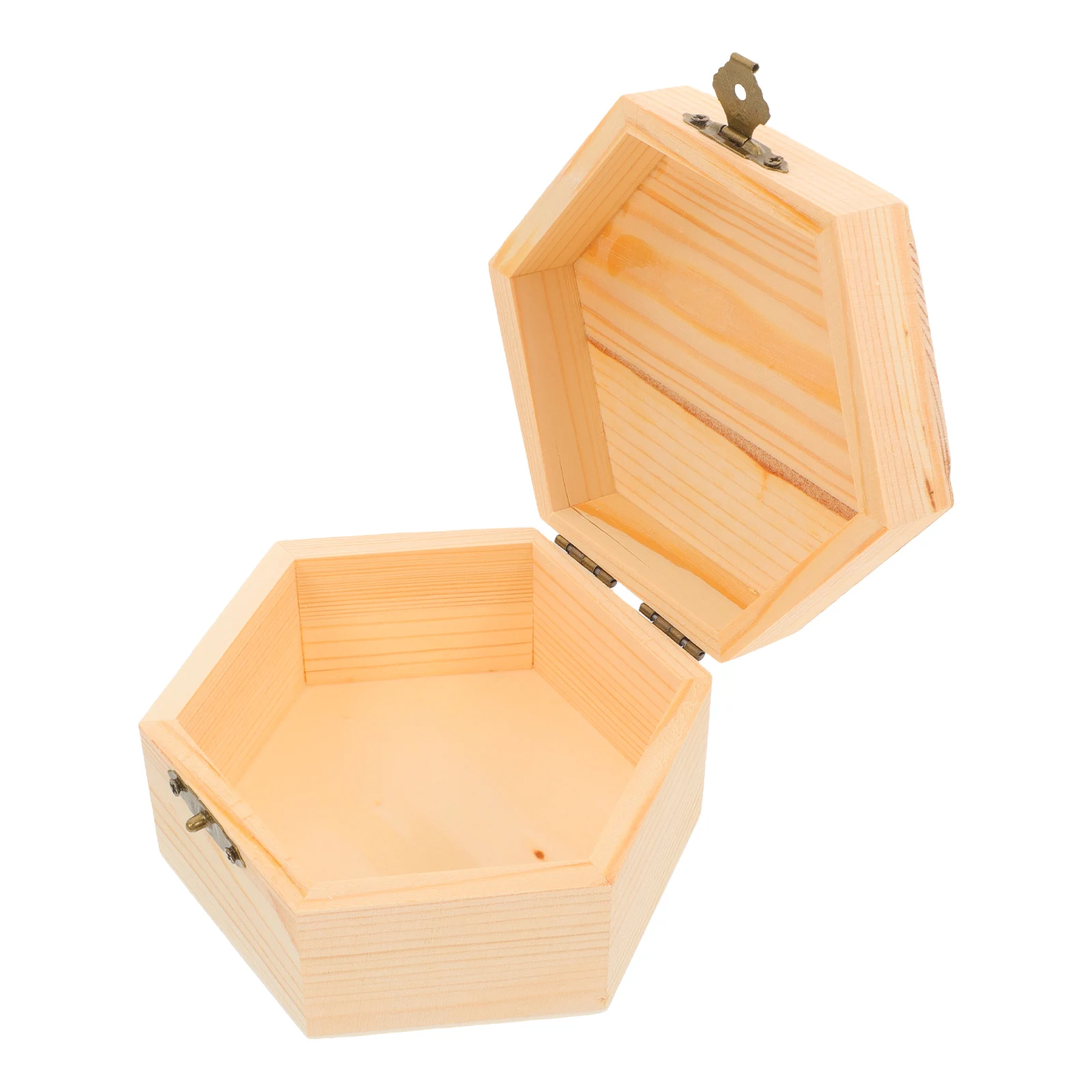 Wooden Jewelry Small Pine Storage Boxes Small Wooden Box With Lid Hexagonal Shape Lid Containers Unpainted Durable Large
