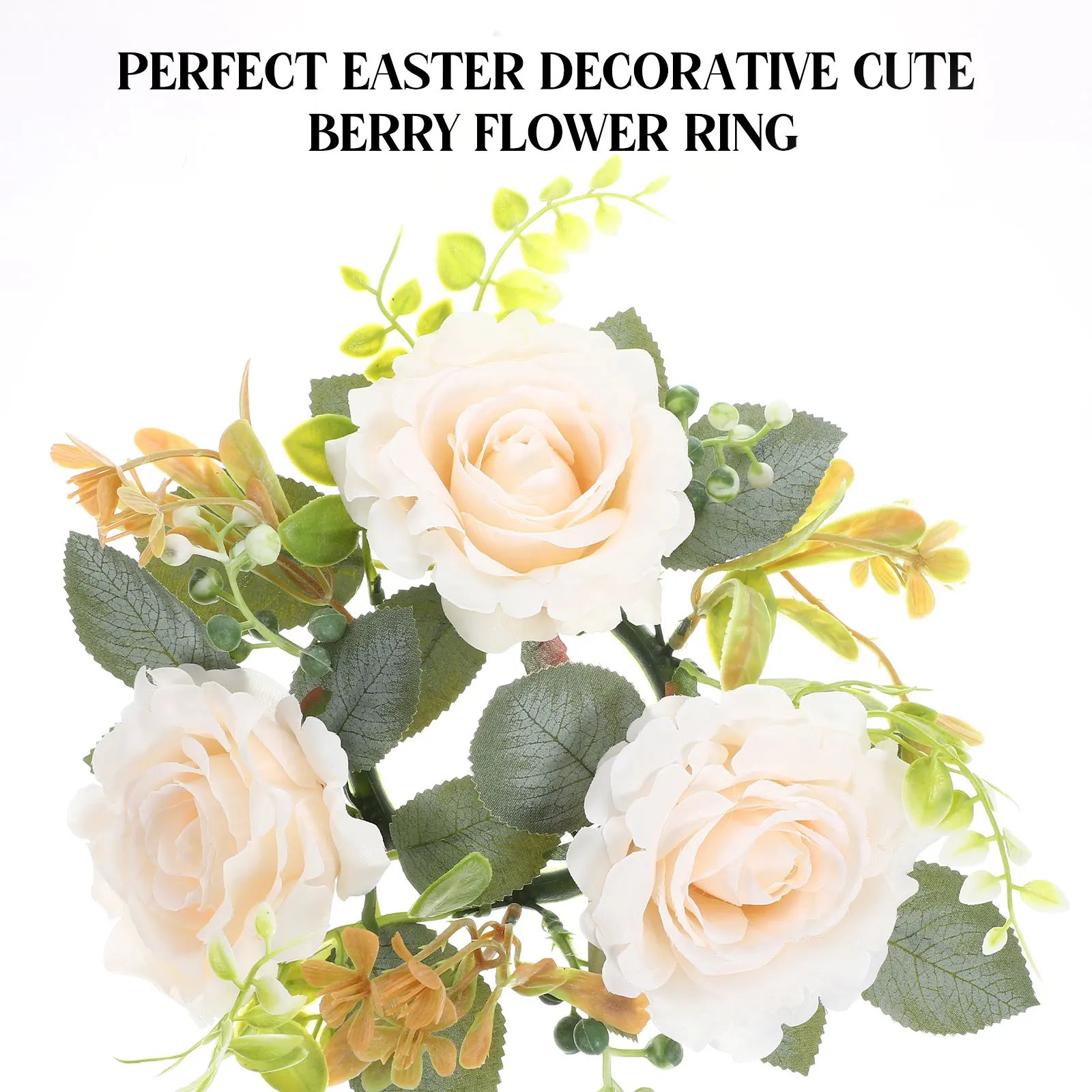 

2 Pcs Artificial Rose Wreath Flower Hoop Candles Rings for Table Pillar Centerpiece Plastic