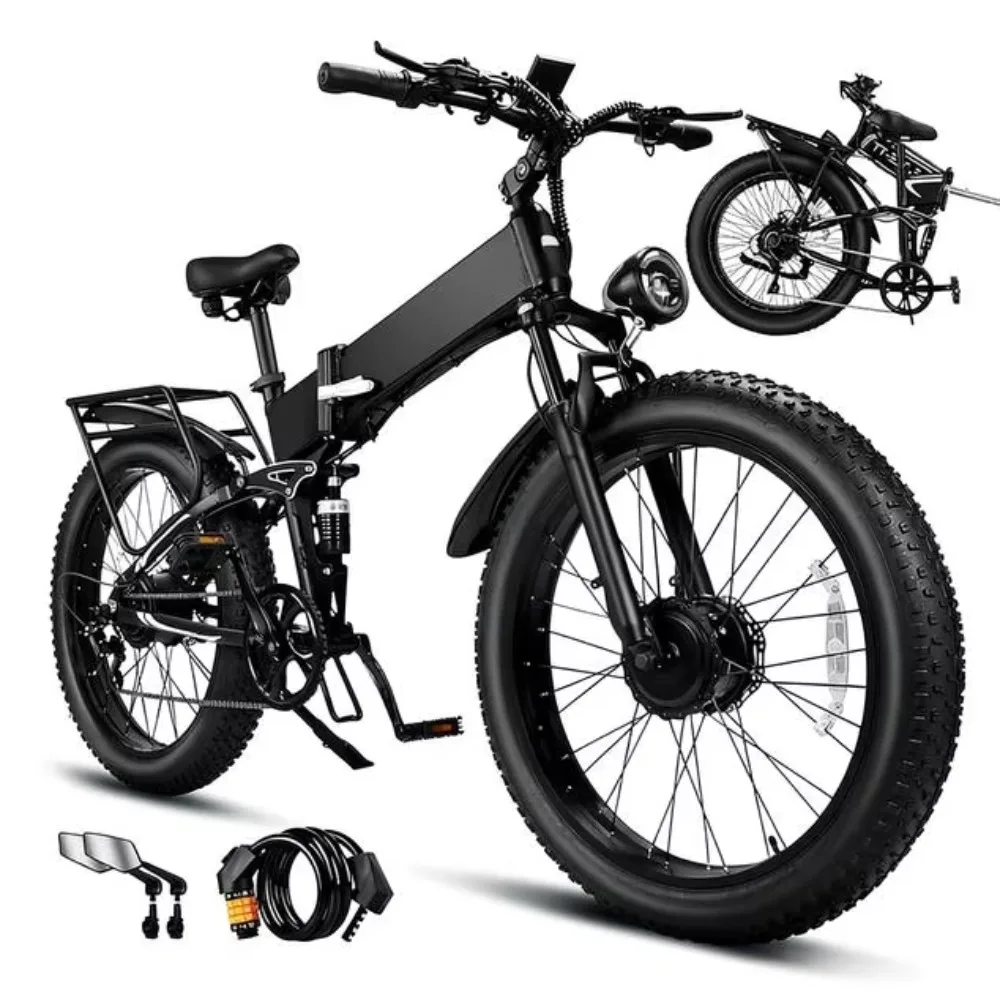 

5000W Dual Motor Aluminum Electric Bike Adults 42MPH Charge Voltage12V 24x4 Fat Tire All Terrain Bikes Full Suspension E Bike
