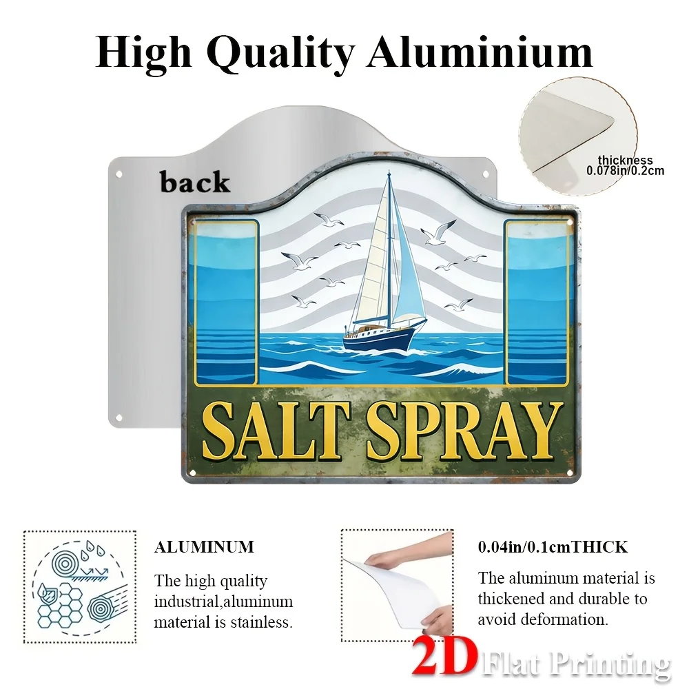 2D Flat, 1pc Vintage Nautical Sign Wall Decor - Metal Suitable For Nautical-Themed With Sailing Yacht & Seagulls Design