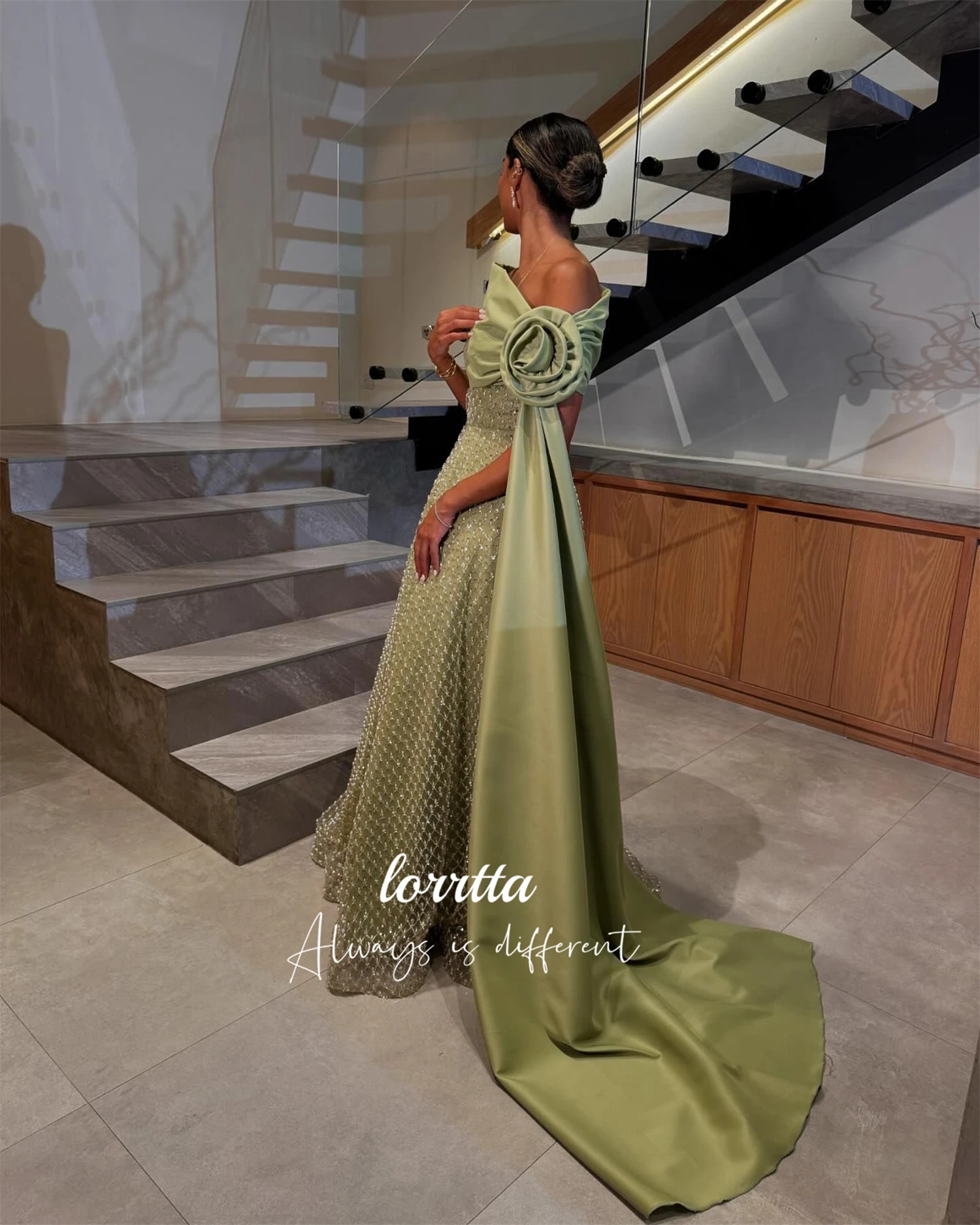 Lorrtta Flower Decoration Shiny Fabric Evening Dress Wedding Robes De Cocktail Dresses Elegant Gowns Robe Party Prom Customized