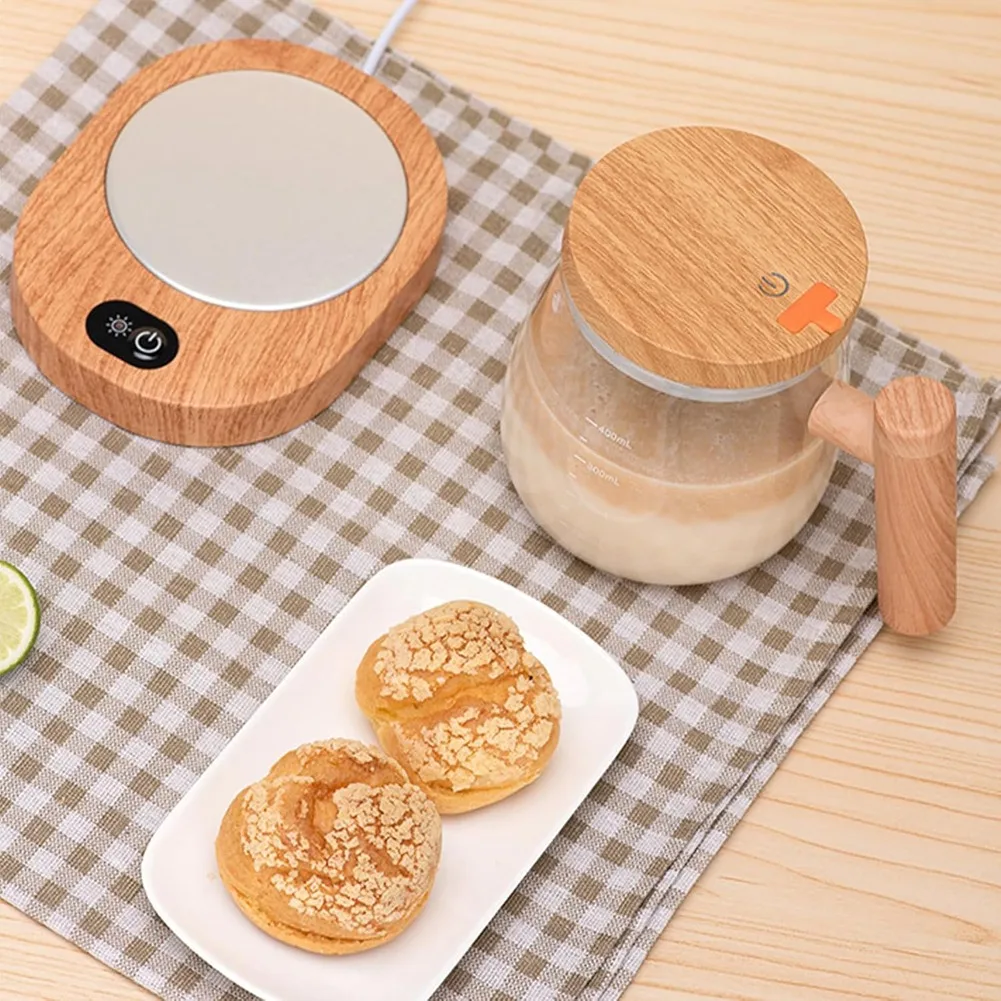 HHO-Electric Self Stirring Mug With Heating Base & Lid - High Speed Glass Mixing Cup For Coffee,Travel & Office-Waterproof