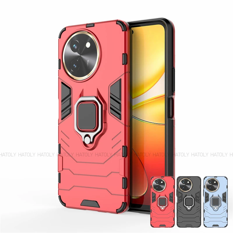 For Vivo Y200i Case Vivo Y200i Cover Shockproof Armor PC + Silicone Stand Holder Ring Protective Phone Back Cover For Vivo Y200i