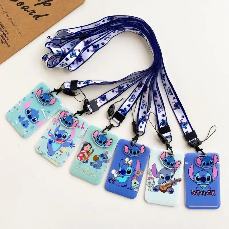 Kawaii Disney Stitch Card Holders Hanging Rope Badge Holder Neck Strap Door Badge Id Card Case Sliding Telescopic Gift For Girls