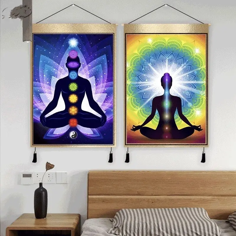 ​Meditation Mandala Tapestry, Chakra Healing Wall Hanging for Yoga & Bedroom, Spiritual Boho Room Decor Aesthetic