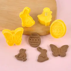 4pcs Bunny Egg Rabbit Chick Easter Theme Plastic 3D Cookie Cutter Plunger Baking Mould Cookie Tools Pastry Cake Decorating Tools