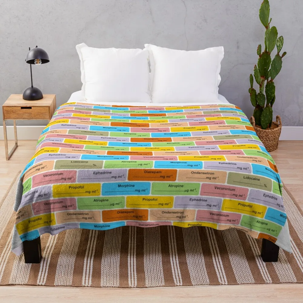 Gift for Anaesthetist / Anesthetist / Anesthesiologist Drug Label Pattern Throw Blanket Sofa Quilt