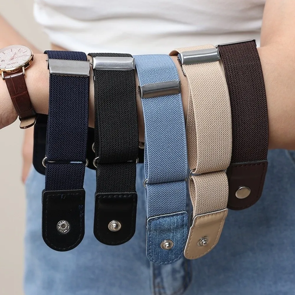 2pcs/set New No Buckle Elastic Belt Adjustable Stretch Belt Invisible Waist Belt Canvas Casual Pants Buckle Unisex