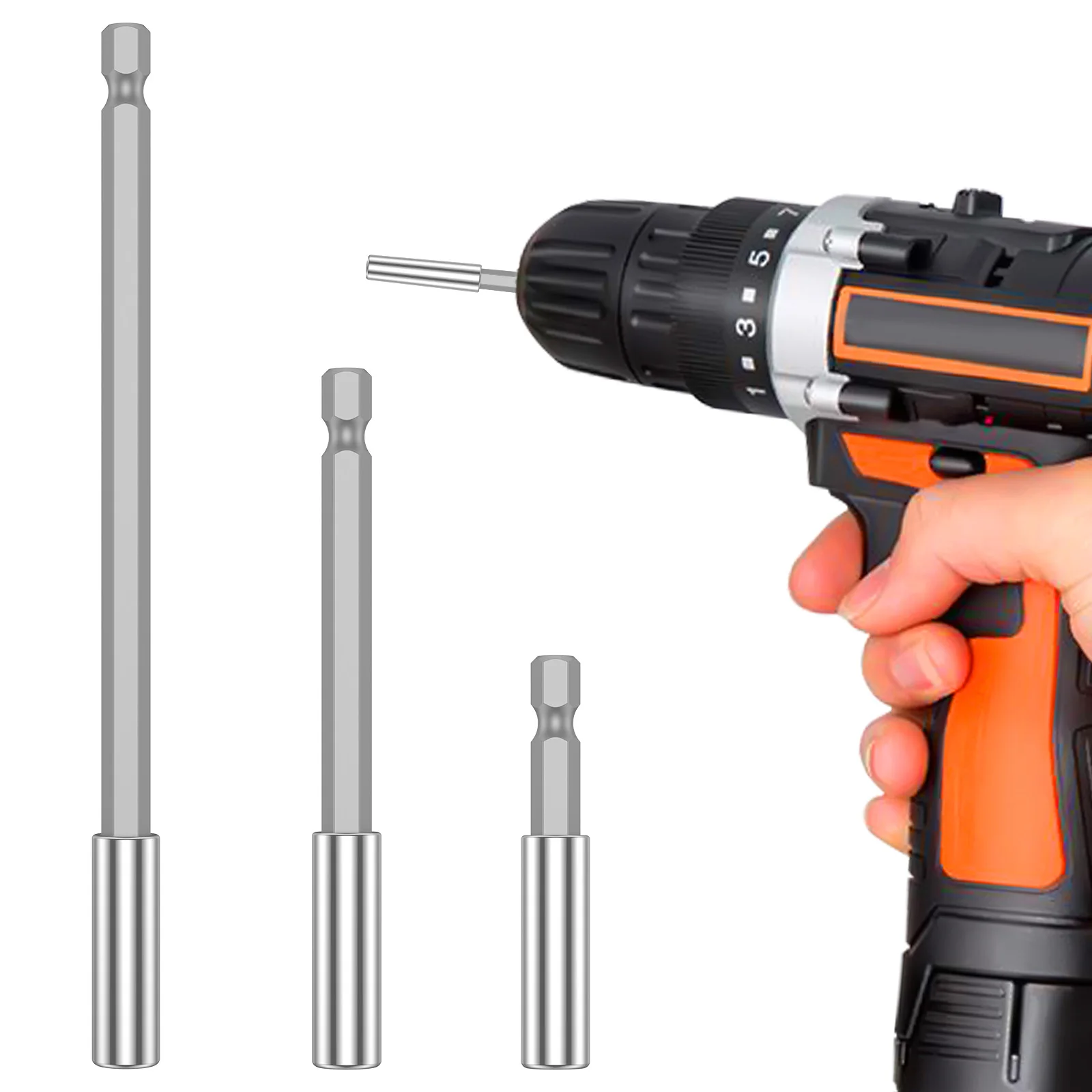3Pcs Drill Extension Bit Holder with 1/4 inch Hex Carbon Steel Quick Magnetic Bit Tip Holder for Power Tools Electric Drill Acce