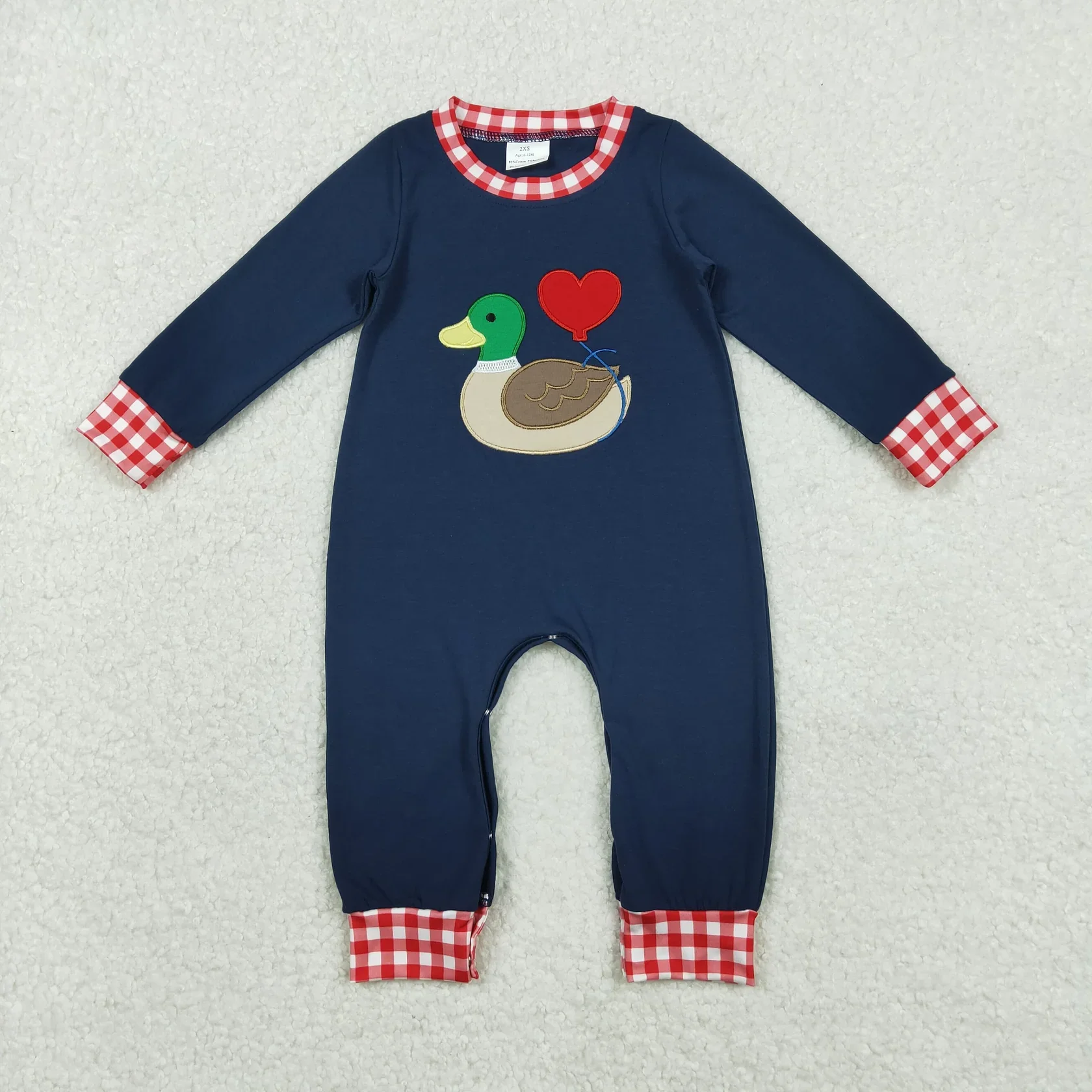 Wholesale Children Baby Boy Long Sleeves Infant Romper Kids Embroidery Hearts Ducks Clothes Toddler Newborn Valentine Bodysuit