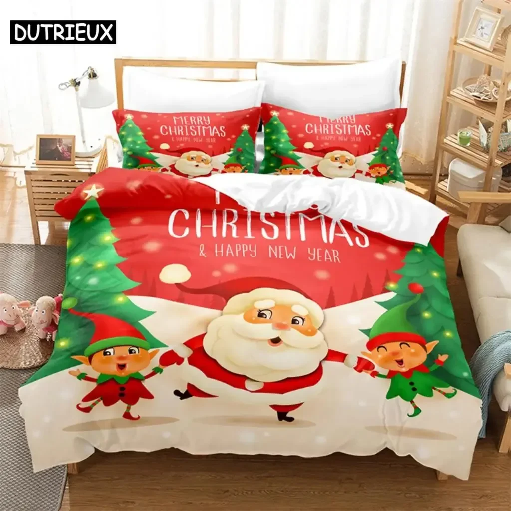 Father Christmas Comfortable Duvet Quilt Cover Pillowcase Bedding Set Children Bedroom Decoration Home Textile
