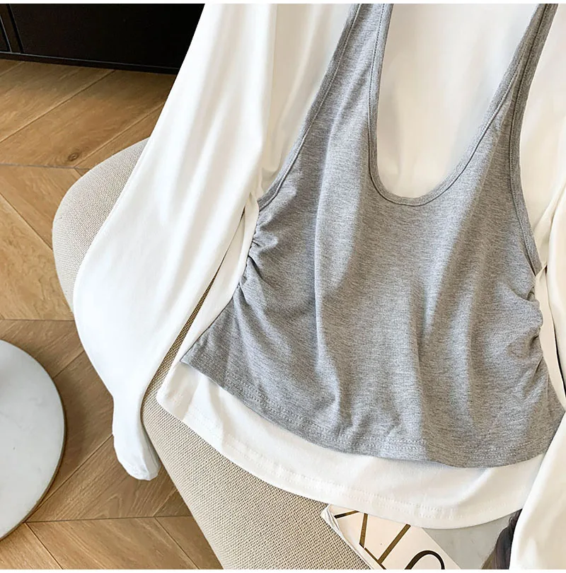 Camicie da donna coreane finte in due pezzi a maniche lunghe alla moda, tutte abbinate, girocollo autunnali, camicie pullover dal design con lacci slim fit