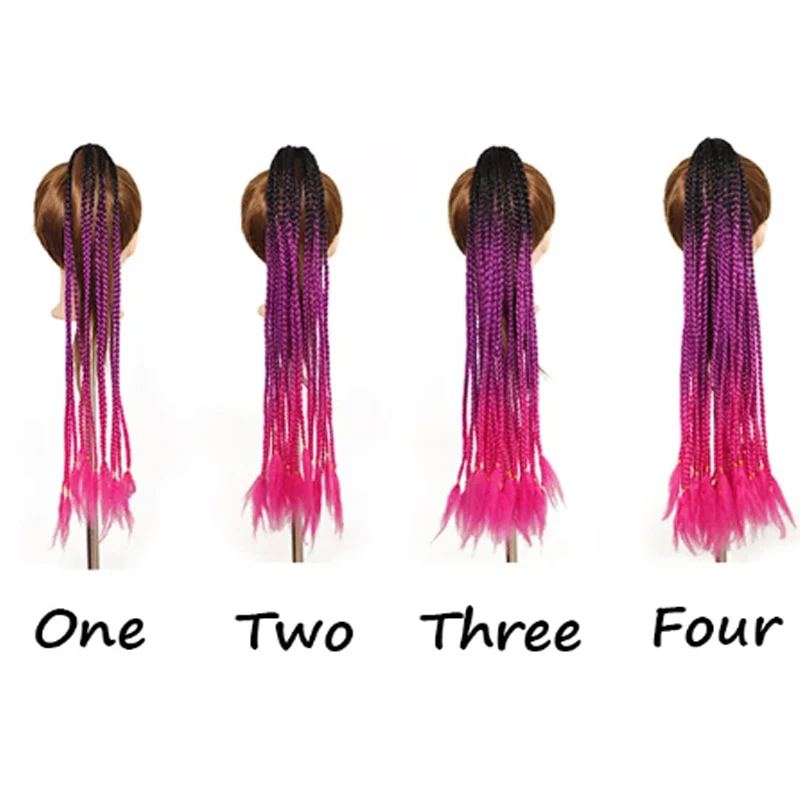 H&STAR Synthetic 24Inch Gradient Color Dirty Braided Ponytail Elastic Rubber Band Braiding Pony Tail Hair Extensions For Girls