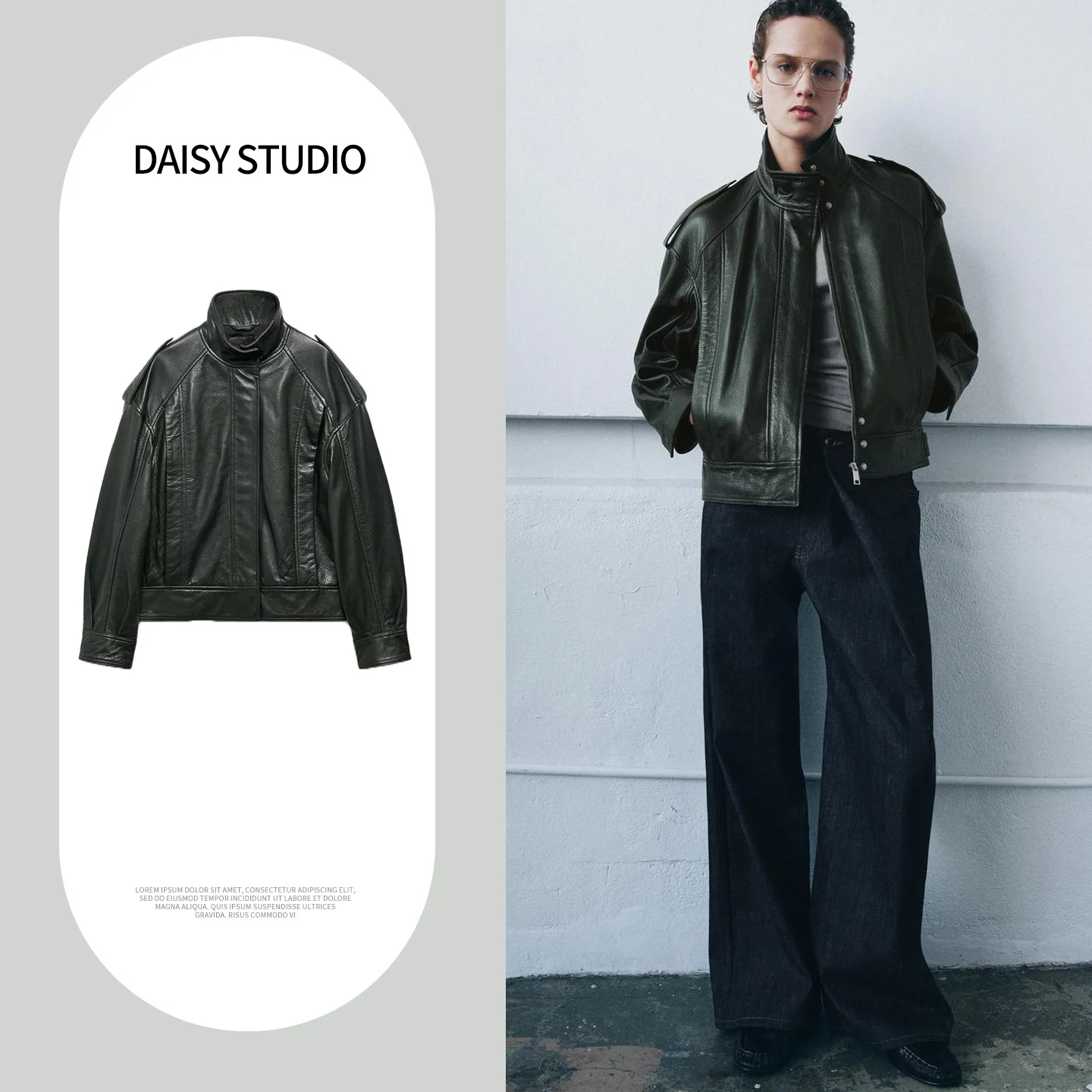 

Spring New Women's Zipper High Collar Long Sve PU Leather Pilot Jaet Coat ort Length Oil Resistant Faion Ladies' Wear