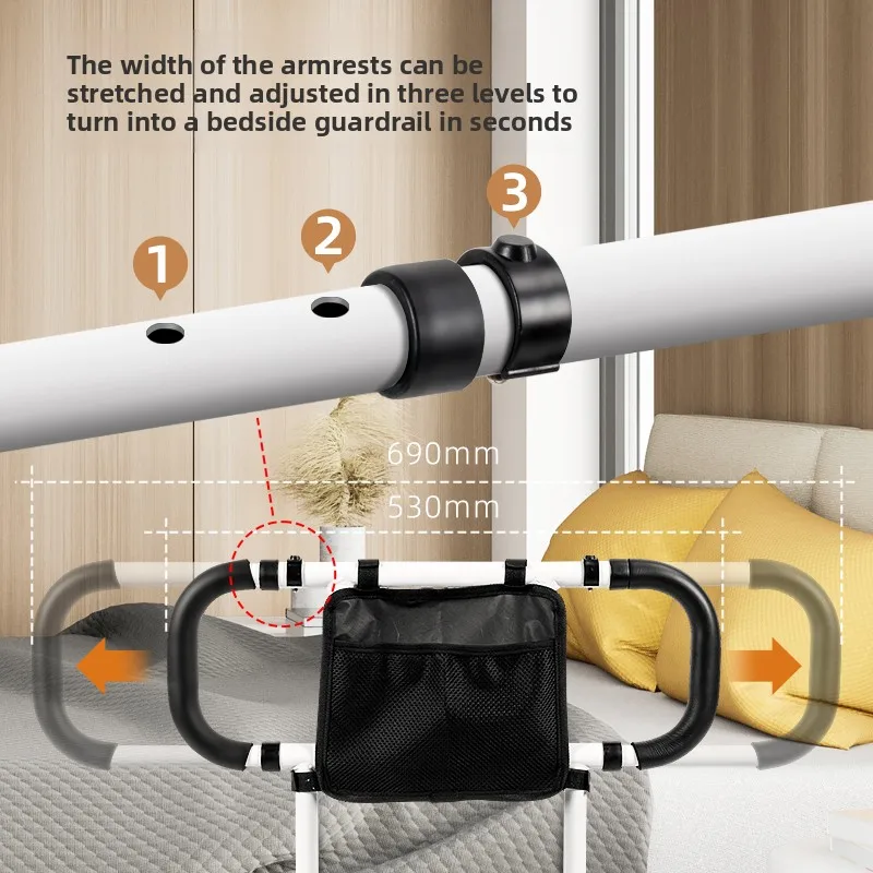 Produtos de assistência para idosos, trilhos de cama de segurança, barra de apoio para adultos, corrimãos de cama com bolso, luz com sensor de movimento, cabe na cama dupla completa