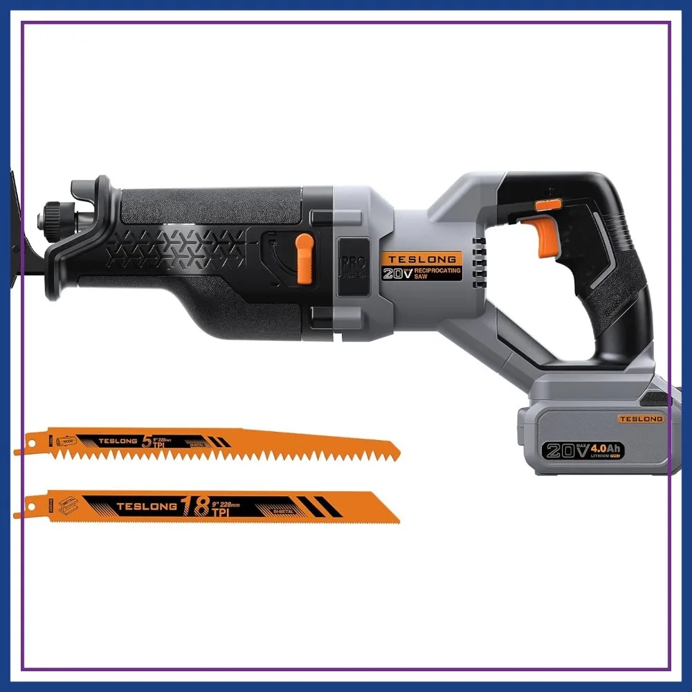 

20V Brushless Reciprocating Saw 1-1/4" Stroke 0-3000 SPM Variable Speed with LED Light Tool-Free Blade Change 4.0Ah Battery