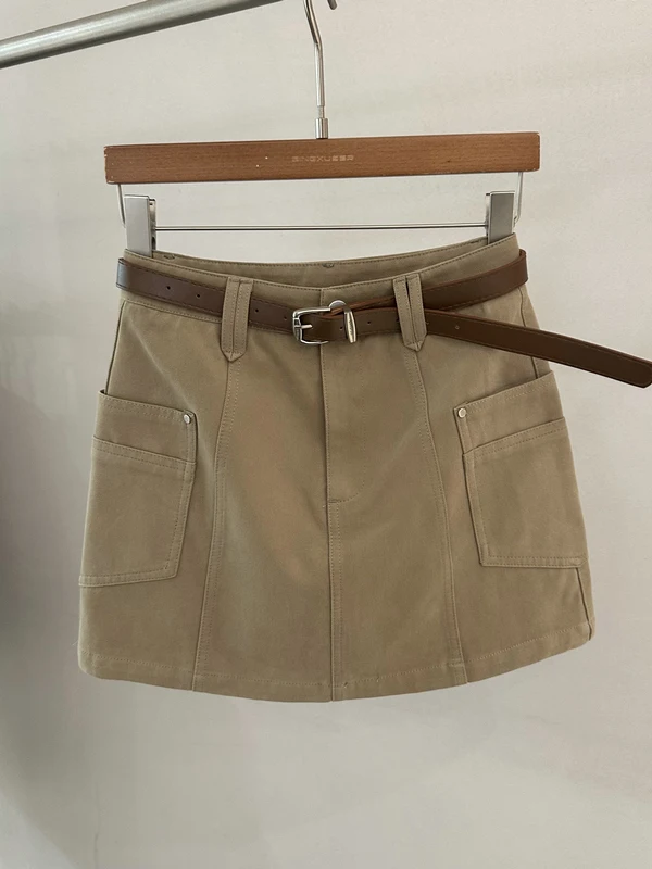 

Женская короткая юбка А-силуэта с высокой талией, весна 2026, с поясом и карманами, в рабочем стиле, с защитой от просвечивания