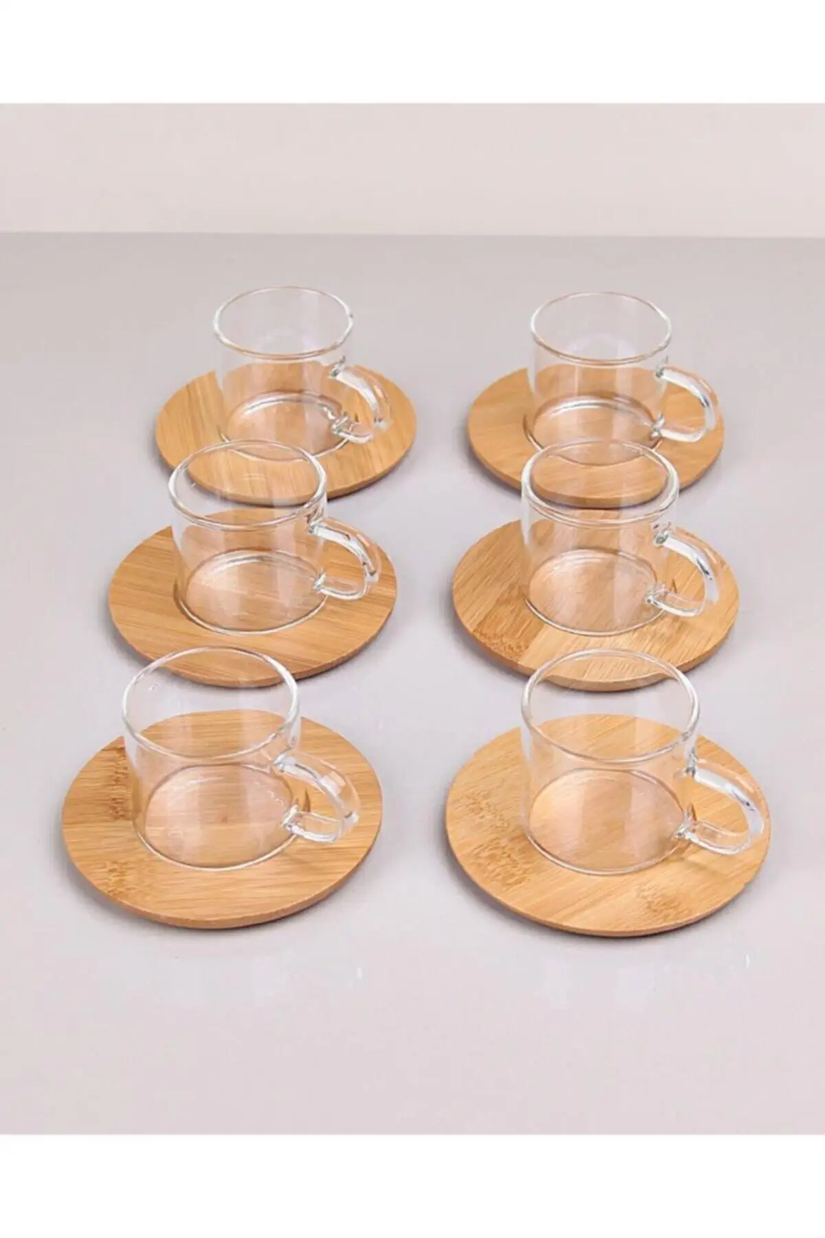 Evon 6'lı Bamboo Dish Glass Coffee Team 11662Fincanlarımız, dishwasher safe stain resistant.