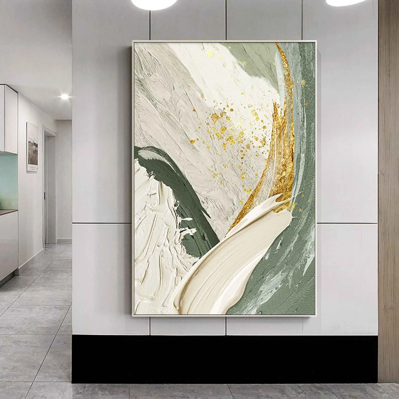 Mhemyo Large Original Green Gold Abstract Hand Painted Oil Painting 3D Texture Minimalist Modern Wall Art For Living Home Decor