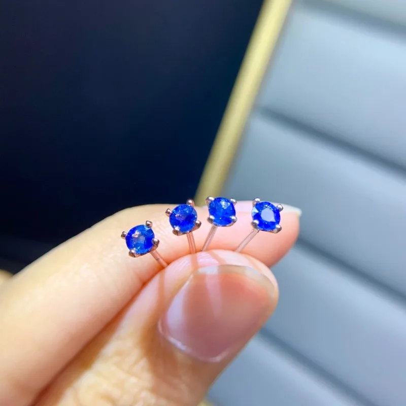 3x3MM Natural Blue Sapphire Earrings 925 Silver Stud Earring for Women 925 Sterling Silver Prevent  Fine Jewelry