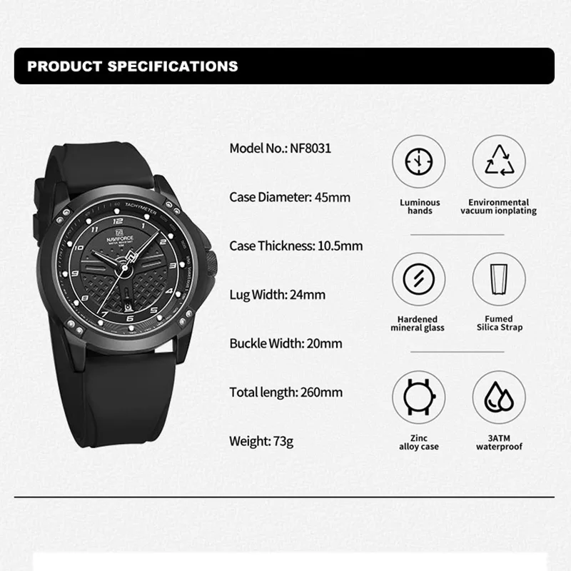 NAVIFORCE Brand New Luxury Waterproof Men Sports Watches Silicone Strap Fashion Luminous Quartz Wristwatches Relogio Masculino