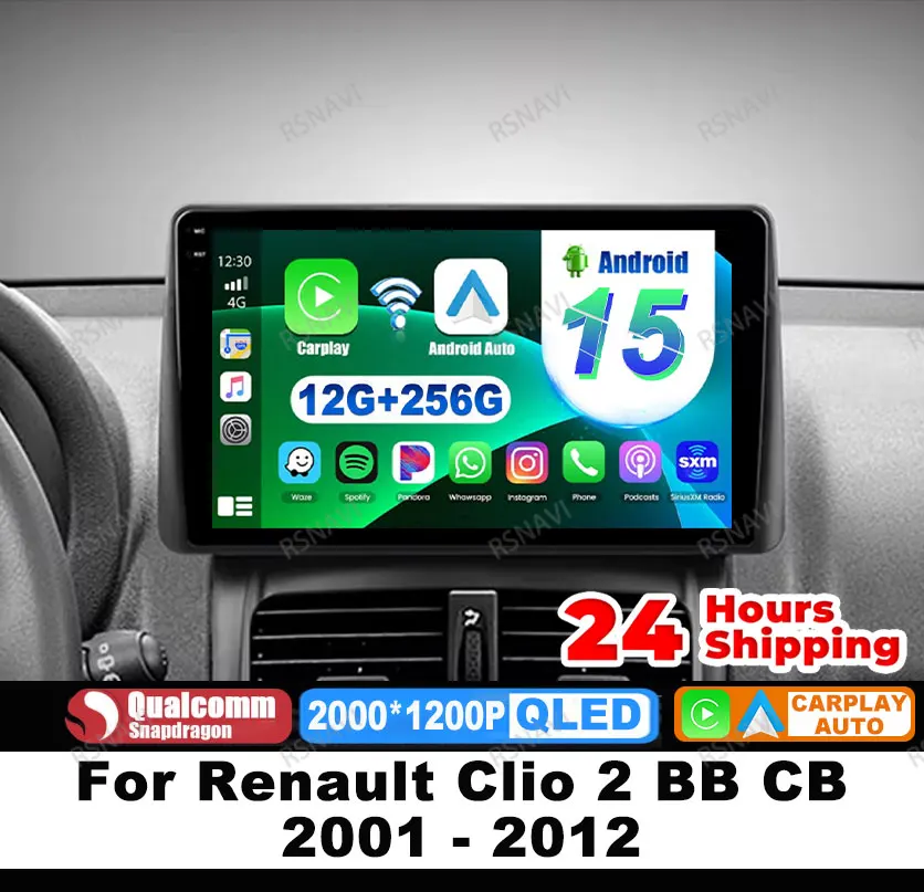 

Автомобильный радиоприемник Android 15 для Renault Clio 2 BB CB 2001-2012 Мультимедийный беспроводной Carplay с автонавигацией 2DIN 5G WIFI GPS DSP BT