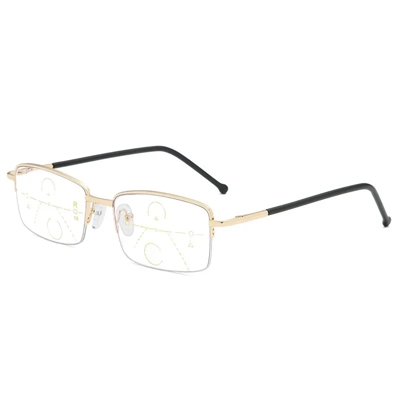 High Quality Progressive Reading Glasses Multifocal Men Women Anti Blue Light Magnifying Presbyopic Glasses Half Frame Gold Очки