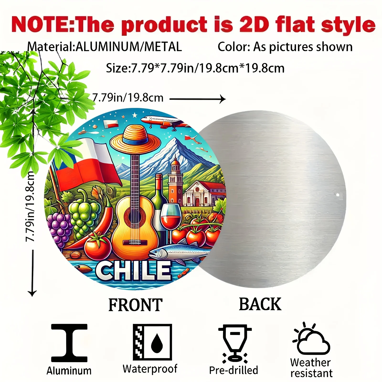 2D Flat - 1PC Chilean-Themed Aluminum Sign for Round Room Decoration,This Rustic Metal Plaque